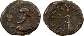 INDO-PARTHIAN: Abdagases, ca. 55-100 AD, AE unit (8.57g), Mitch-MIG-1090, Senior-226, king's head left, citing Gondophares in Greek // winged Nike sta...
