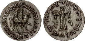 INDO-SCYTHIAN: Azes, ca. 58-12 BC, AR tetradrachm (8.95g), Senior-90, king on horseback // Pallas standing, holding shield & thunderbolt, beautifully ...