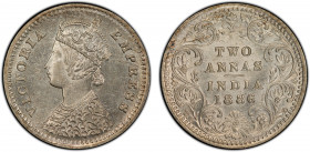 BRITISH INDIA: Victoria, Empress, 1876-1901, AR 2 annas, 1886-B, KM-488, a wonderful example! PCGS graded MS64.
Estimate: $100-150