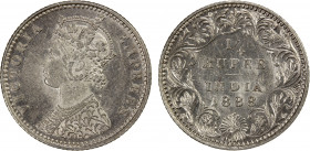 BRITISH INDIA: Victoria, Empress, 1876-1901, AR ¼ rupee, 1888-B, KM-490, S&W-6.292, mintmark B raised, Unc.
Estimate: $120-160