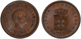 PORTUGUESE INDIA: Carlos I, 1889-1908, AE 1/12 tanga, 1901, KM-13, a wonderful brown lustrous example! PCGS graded MS64 BN, ex Joe Sedillot Collection...