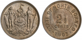BRITISH NORTH BORNEO: Edward VII, 1901-1910, 2½ cents, 1903-H, KM-4, a wonderful mint state example! PCGS graded MS64, ex Joe Sedillot Collection.
Es...