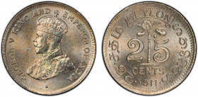 CEYLON: George V, 1910-19136, AR 25 cents, 1911, KM-105, a fantastic lustrous example! PCGS graded MS66, ex Joe Sedillot Collection.
Estimate: $100-1...