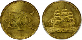 CEYLON: brass 4½ pence, ND (1866), Prid-52, Lowsley-14, K. D. & Co. monogram // East Indiaman three masted sailing ship, within a beaded circle inside...