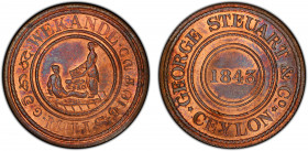 CEYLON: AE token, ND (1881), Prid-96, Lowsley-35, George Steuart & Co. coffee token, featuring two women at work; one filling a sack inscribed GS&C, a...