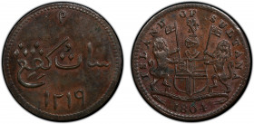 SUMATRA: AE keping, 1804/AH1219, KM-Tn2, Singapore merchant token, PCGS graded MS62 BN, ex Joe Sedillot Collection. Singapore merchant tokens circulat...