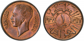 IRAQ: Ghazi I, 1933-1938, AE fils, 1938/AH1357, KM-102, attractive orange luster with purple hue, virtually no spots, tied for top pop at PCGS, PCGS g...