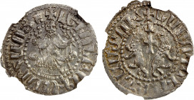 ARMENIA: Levon I, 1198-1219, AR tram, Ner-297, king on throne // two lions rampant, back-to-back, cross between, a lovely mint state example, NGC grad...