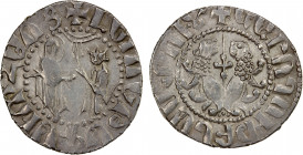 ARMENIA: Levon III, 1301-1307, AR tram (2.98g), Ner-258 ff, the king praying to the Virgin Mary for intercession // two lions rampant, back-to-back, s...