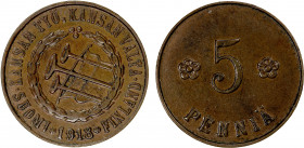FINLAND: Liberated Finnish Government, AE 5 penniä, 1918, Bruce-XB1, variety with wreath knot above second 1 in 1918, sometimes referred to as Type II...