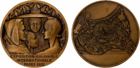 FRANCE: Third Republic, AE medal (145.00g), 1931, MdP-958, 68mm bronze medal for the Exposition Coloniale Internationale in Paris by Lucien Bazor, und...
