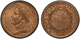 FRENCH COLONIES: Charles X, 1824-1830, AE 10 centimes, 1828-A, KM-11.1, Lec-306, a wonderful lustrous example! PCGS graded MS64 BN.
Estimate: $125-17...
