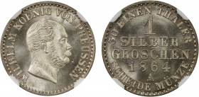 PRUSSIA: Wilhelm I, 1861-1873, AR silbergroschen, 1864-A, KM-485, nice cartwheel luster, NGC graded MS65.
Estimate: $100-150