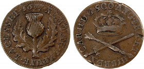 SCOTLAND: Charles II, 1649-1685, AE turner, 1677, KM-114, Spink-5630, crown over crossed sword and scepter // thistle, well struck, very pleasing, F-V...