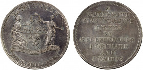 GREAT BRITAIN: AR 4 shillings token (15.15g), ND (ca. 1811), Dalton-5, 37mm Somersetshire/Bath issue, Bath arms with Justice's right foot over R in TO...