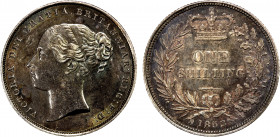 GREAT BRITAIN: Victoria, 1837-1901, AR shilling, 1853, KM-734.1, Spink-3904, some obverse hairlines, but superb multi-colored toning, AU, Scarce.
Est...