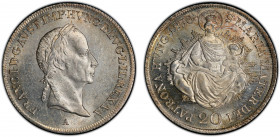 HUNGARY: Francis I, 1792-1835, AR 20 kreuzer, 1830-A, KM-415.2, Madonna and Child reverse, a wonderful lustrous mint state example! PCGS graded MS64....