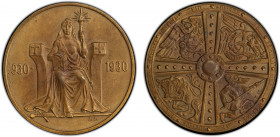 ICELAND: Christian X, 1918-1944, AE 2 kronur, 1930, KM-M1, 1000 Years of Alþingi, medallic issue struck privately by the Saxon State Mint in Muldenhut...