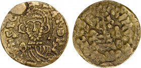 ITALY (MEDIEVAL): cast AE jeton (6.95g), later imitation, design derived from the electrum solidus of Sicardus (Lombards, Beneventum, Sicardus, 832-83...