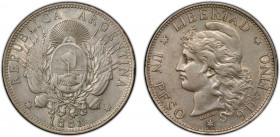 ARGENTINA: Republic, AR peso, 1882, KM-29, cleaned, but still attractive, PCGS graded AU Details.
Estimate: $140-180