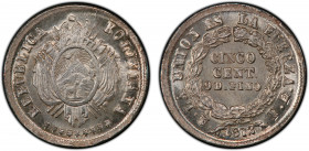 BOLIVIA: Republic, AR 5 centavos, Potosi, 1872, KM-157.3, assayer FE, a superb mint state example! PCGS graded MS65, ex Joe Sedillot Collection.
Esti...