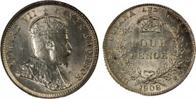 BRITISH GUIANA: Edward VII, 1901-1910, AR 4 pence, 1908, KM-27, key date to the series and a lovely mint state example! NGC graded MS63.
Estimate: $1...