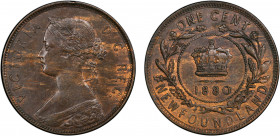 NEWFOUNDLAND: Victoria, 1837-1901, AE cent, 1880, KM-1, round 0 - even 0 variety, much original red luster, PCGS graded AU58, ex Joe Sedillot Collecti...