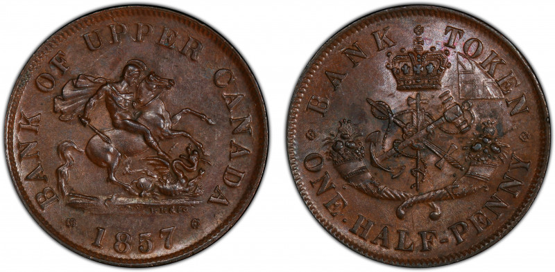 CANADA: AE ½ penny, 1857, KM-Tn2, PC-5D, Breton-720, Bank of Upper Canada token,...