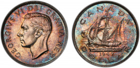 CANADA: George VI, 1936-1952, AR dollar, 1949, KM-47, Accession of Newfoundland to Canada commemorative, a fantastic toned example! PCGS graded MS66, ...