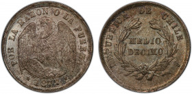 CHILE: Republic, AR ½ decimo, 1877-So, KM-137.2, a fantastic quality example! PCGS graded MS66, ex Joe Sedillot Collection.
Estimate: $100-150