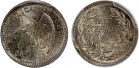CHILE: Republic, AR 10 centavos, 1907-So, KM-156.2, a fantastic quality example! PCGS graded MS66, ex Joe Sedillot Collection.
Estimate: $100-150