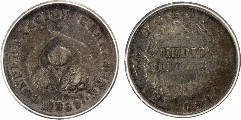 COLOMBIA: Granadine Confederation, AR ½ decimo, 1859-B, KM-124, ANACS graded VF3...