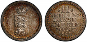 DANISH WEST INDIES: Christian VIII, 1839-1848, AR 2 skilling, 1847, KM-18, a wonderful toned example! PCGS graded MS64, ex Joe Sedillot Collection.
E...