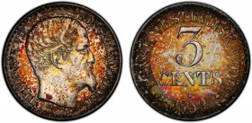 DANISH WEST INDIES: Frederik VII, 1848-1863, AR 3 cents, 1859, KM-64, an attractive toned mint state example! PCGS graded MS62, ex Joe Sedillot Collec...