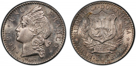 DOMINICAN REPUBLIC: AR franco, 1891-A, KM-11, one-year type struck at the Paris Mint, a wonderful lustrous mint state example! PCGS graded MS64, ex Jo...