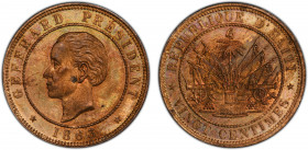 HAITI: Republic, AE 20 centimes, 1863-H, KM-41, struck at the Heaton mint, Birmingham, a wonderful proof-like quality specimen example! PCGS graded Sp...