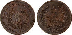MEXICO: Republic, AE ¼ real, Sinaloa, 1864/3, KM-363, State Coinage, rare overdate! EF, ex M. Florange, Paris, June 1963.
Estimate: $100-150