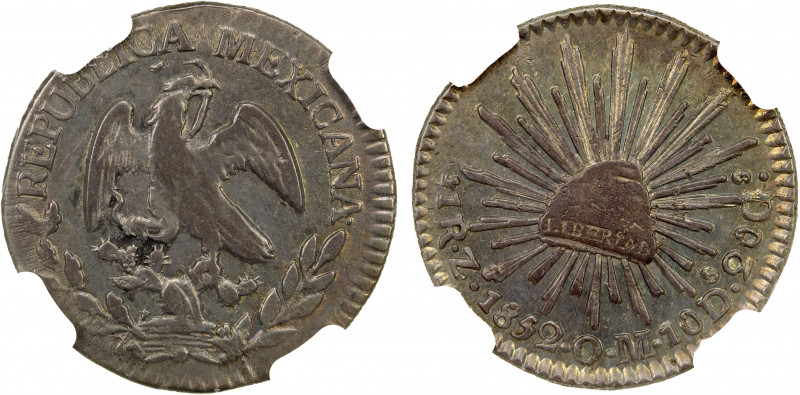 MEXICO: Republic, AR real, Zacatecas, 1852-Zs OM, KM-372.10, assayer OM, nice me...