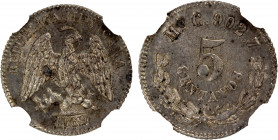 MEXICO: Republic, AR 5 centavos, 1869/8-Mo, KM-398.7, assayer C, lightly toned, better date, NGC graded MS64.
Estimate: $125-175