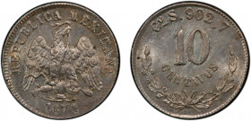 MEXICO: Republic, AR 10 centavos, 1871-Go, KM-403.5, assayer S, a superb quality example! PCGS graded MS65, ex Joe Sedillot Collection.
Estimate: $10...