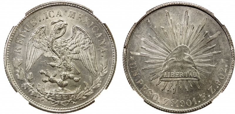 MEXICO: Republic, AR peso, Zacatecas mint, 1901-Zs FZ, KM-409.3, assayer FZ, a n...
