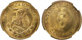 MEXICO: Revolutionary Issue, brass 5 centavos, Estado de Durango, 1914, KM-634, bright brass color, NGC graded MS64.
Estimate: $100-150