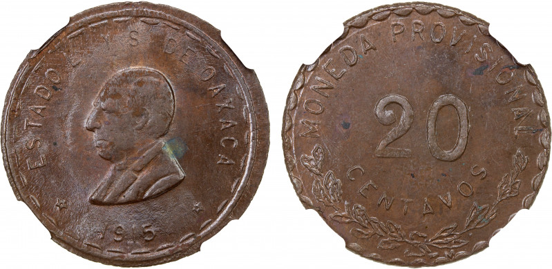 MEXICO: Revolutionary Issue, AE 20 centavos, Oaxaca, 1915, KM-729, 4th bust, var...