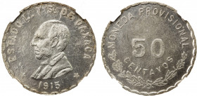 MEXICO: Revolutionary Issue, AR 50 centavos, Oaxaca, 1915, KM-735, 6th bust, curved bottom variety, NGC graded MS63.
Estimate: $100-150