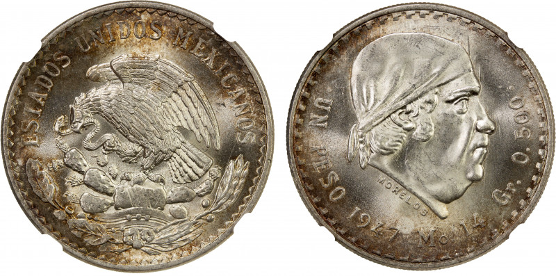 MEXICO: Estados Unidos, AR peso, 1947-Mo, KM-456, brilliant and lustrous with so...