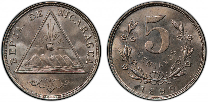 NICARAGUA: Republic, 5 centavos, 1899, KM-893, a fantastic quality example! PCGS...