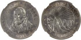NICARAGUA: Republic, AR córdoba, 1912-H, KM-16, one-year type struck at the Heaton Mint, Birmingham, NGC graded AU55.
Estimate: $100-150