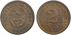 PANAMA: Republic, 2½ centésimos, 1916, KM-7.2, a superb mint state example! PCGS graded MS65, ex Joe Sedillot Collection.
Estimate: $100-150