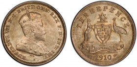 AUSTRALIA: Edward VII, 1901-1910, AR threepence, 1910, KM-18, a lovely mint state example! PCGS graded MS63, ex Joe Sedillot Collection.
Estimate: $1...