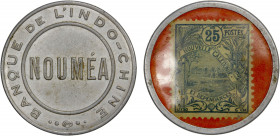 NEW CALEDONIA: 25 centimes, Lec-13, Banque de Indo-Chine Noumea, encased 25 centimes stamp, AU.
Estimate: $100-150